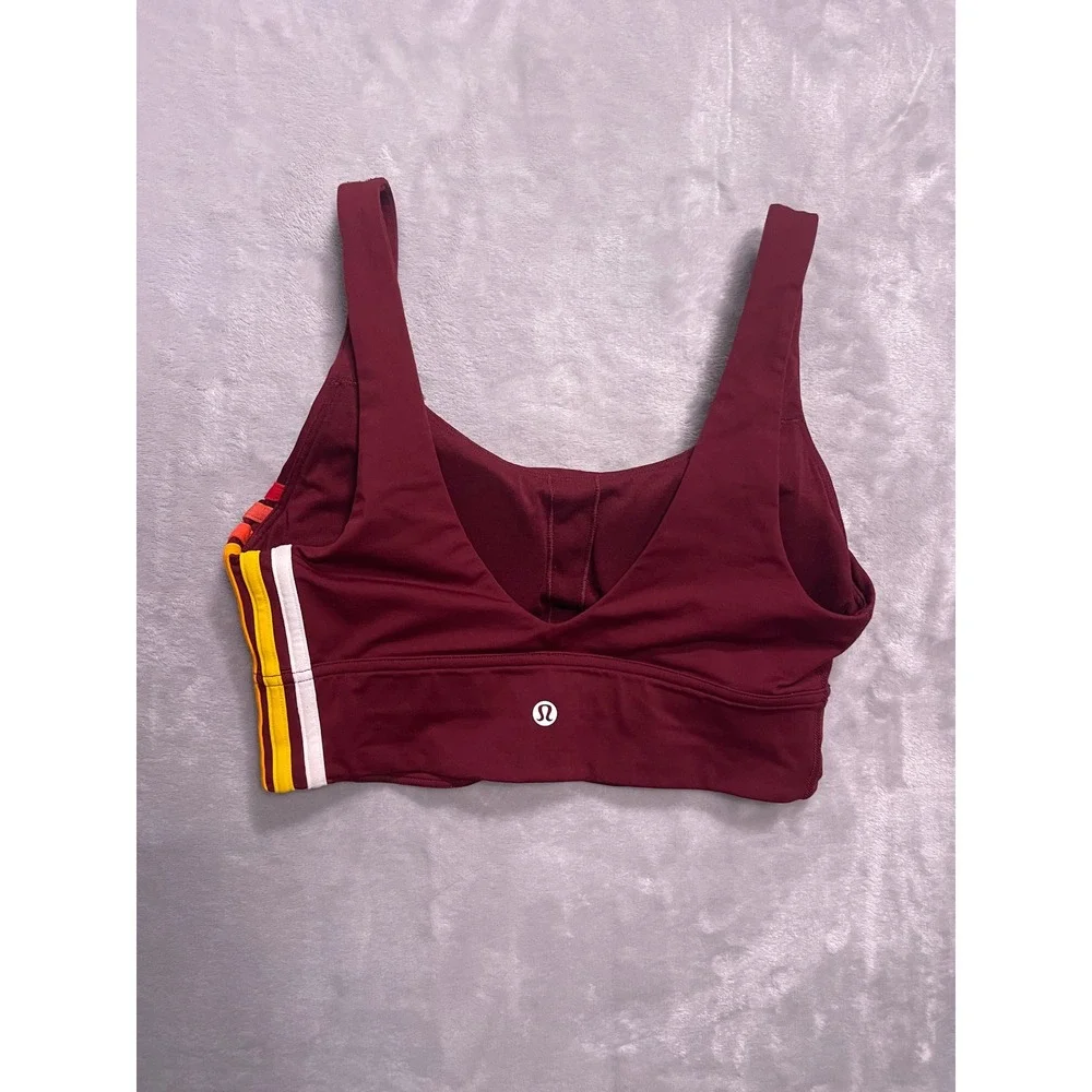 Lululemon Burgundy Sports Bra Multi Color Side Stripe Scoop Neck V-Back Size 6-8